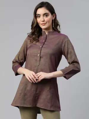 Cottinfab Mandarin Collar Shirt Style Longline Top
