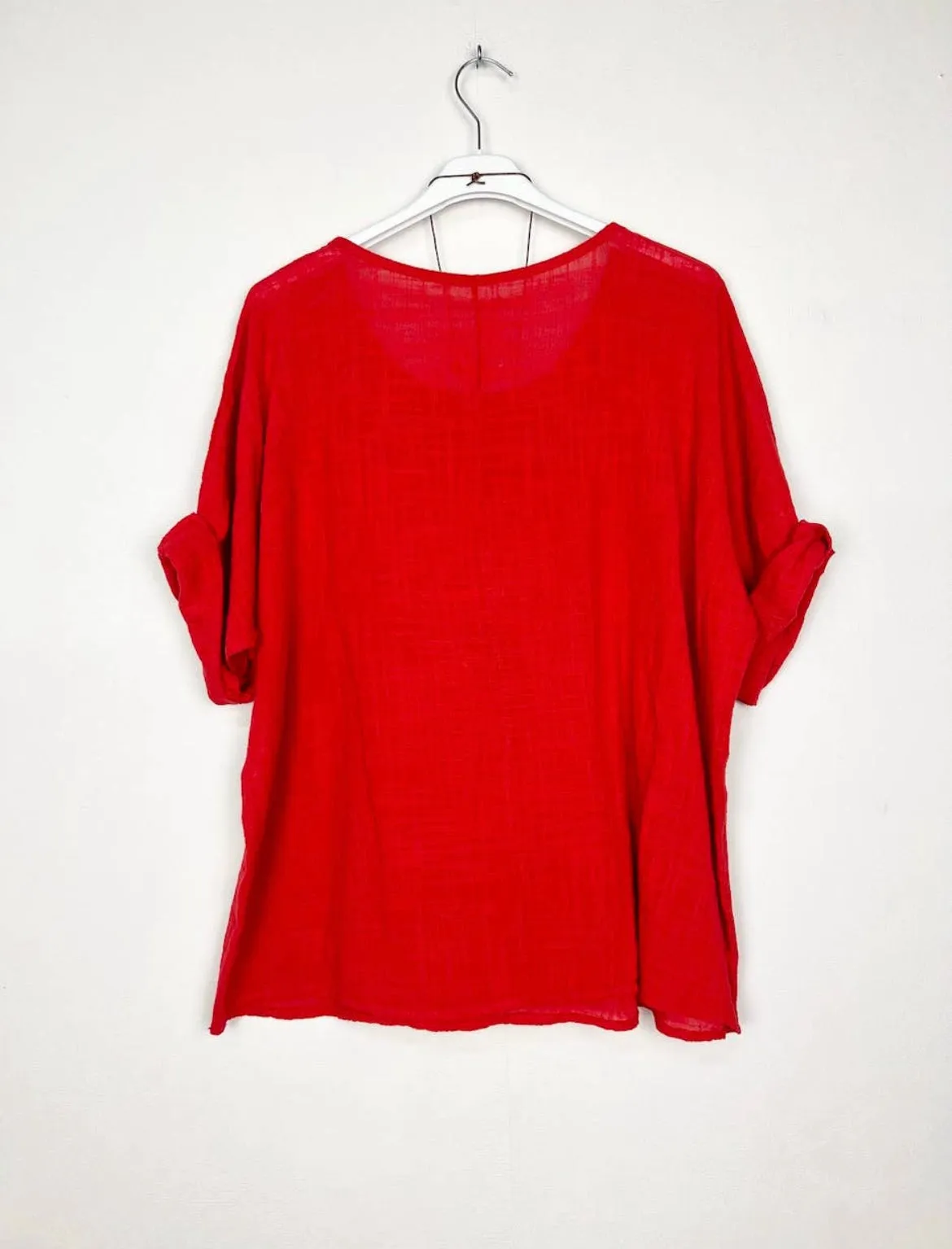 Cotton Blouse Solid Color w/Necklace
