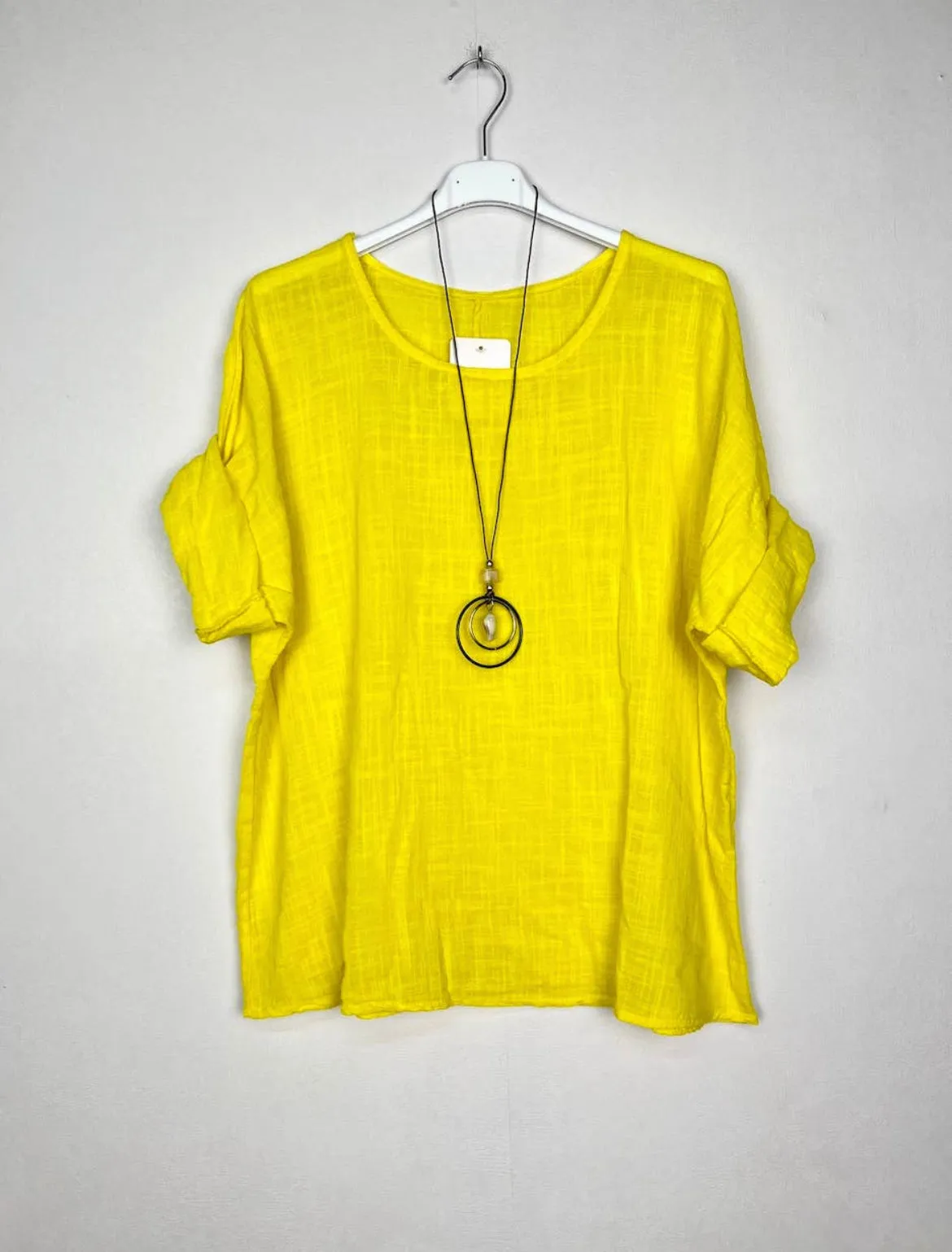 Cotton Blouse Solid Color w/Necklace