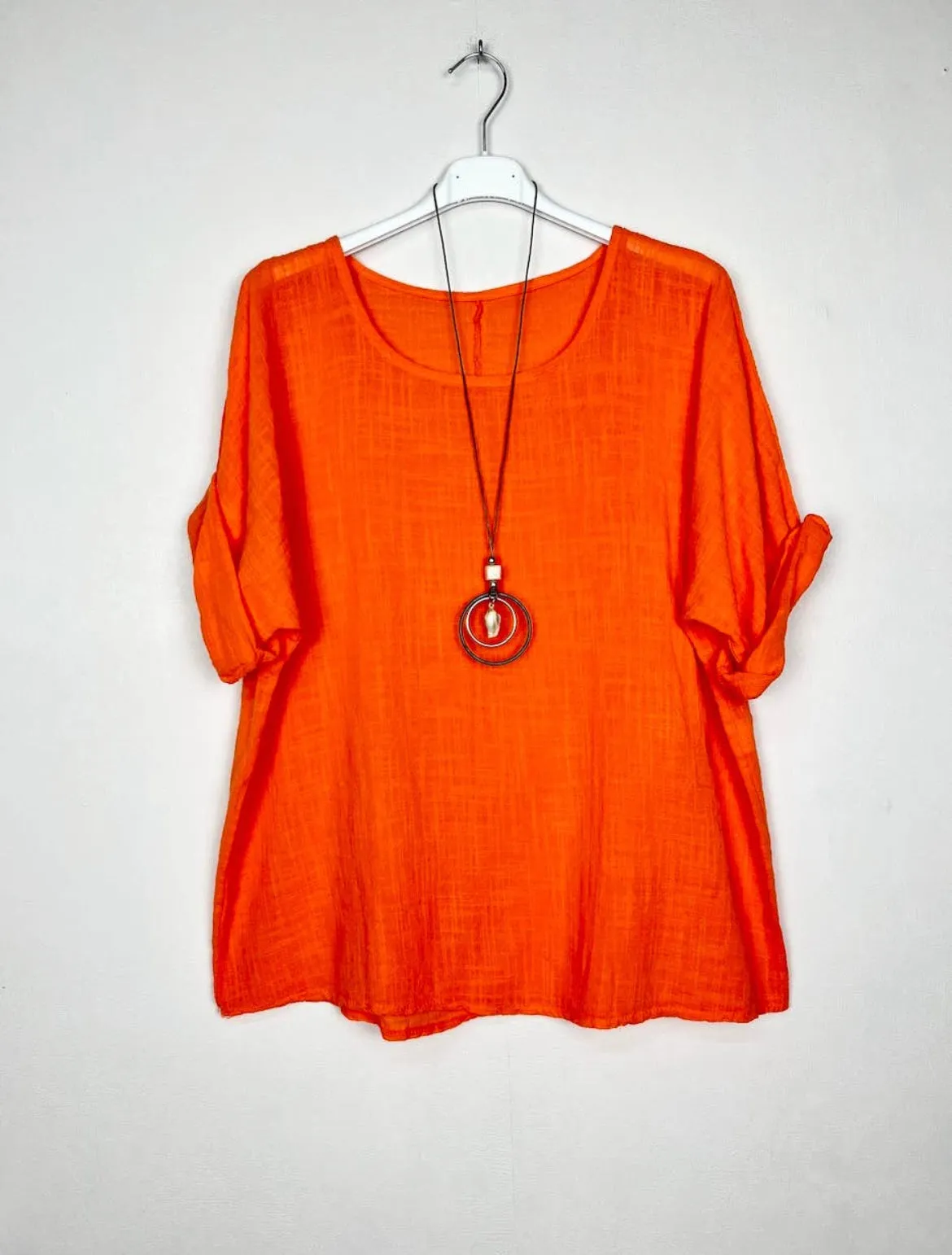 Cotton Blouse Solid Color w/Necklace