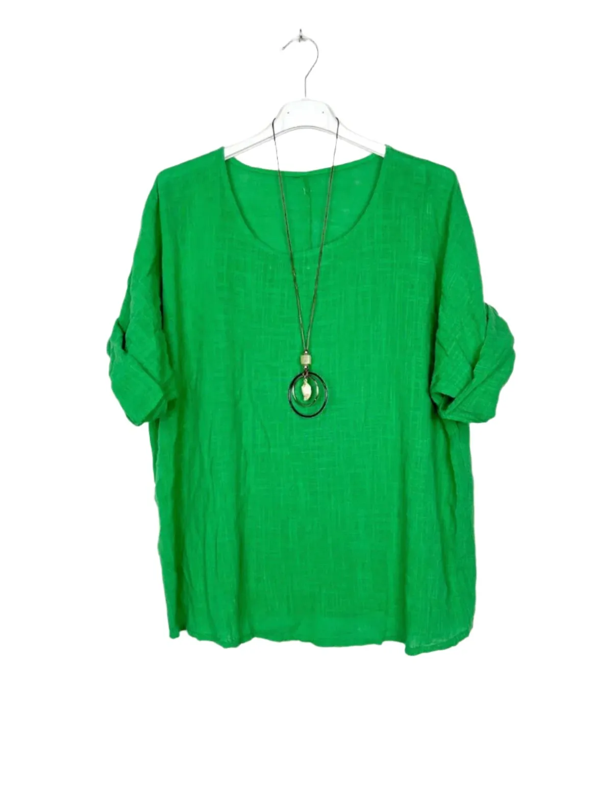 Cotton Blouse Solid Color w/Necklace