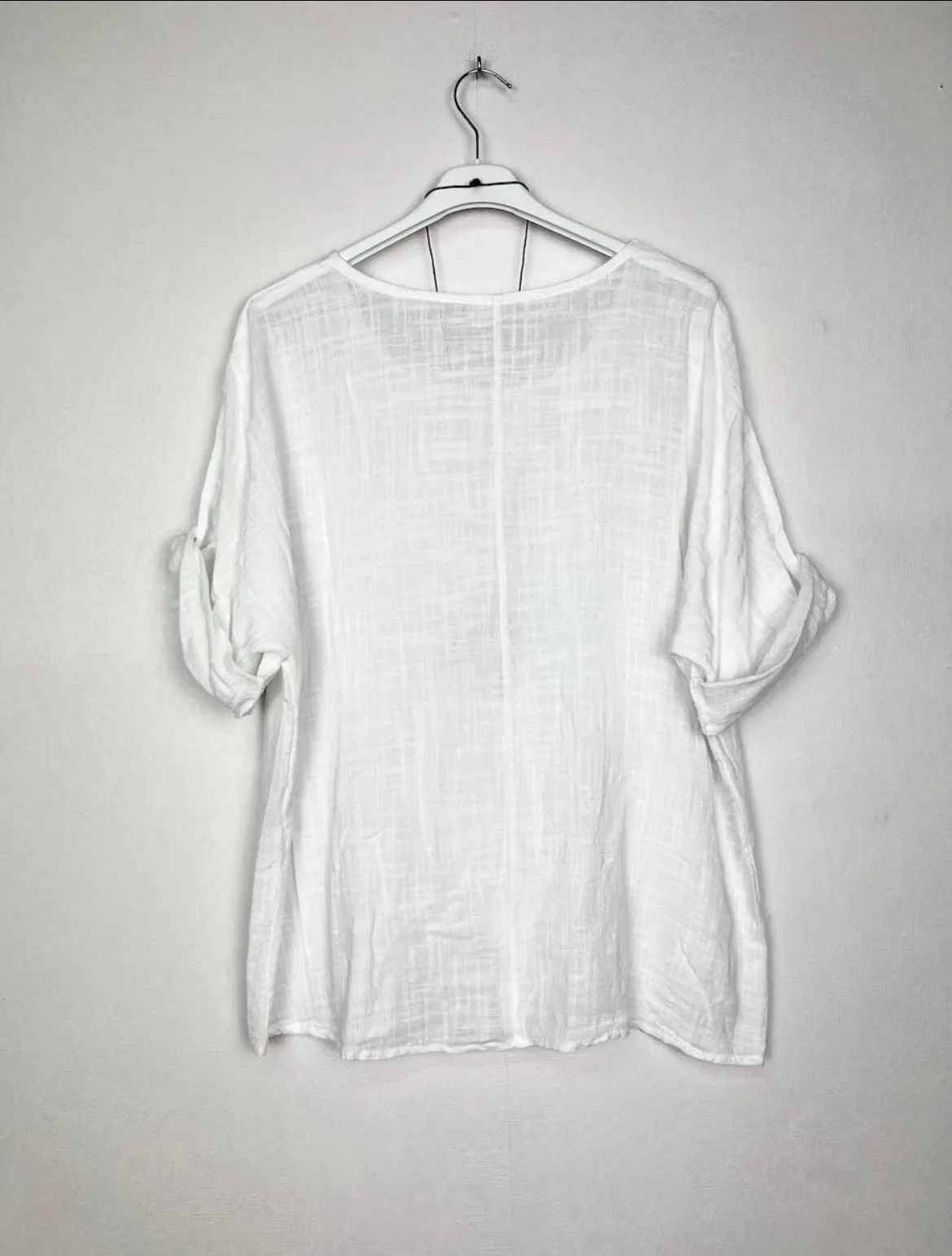 Cotton Blouse Solid Color w/Necklace