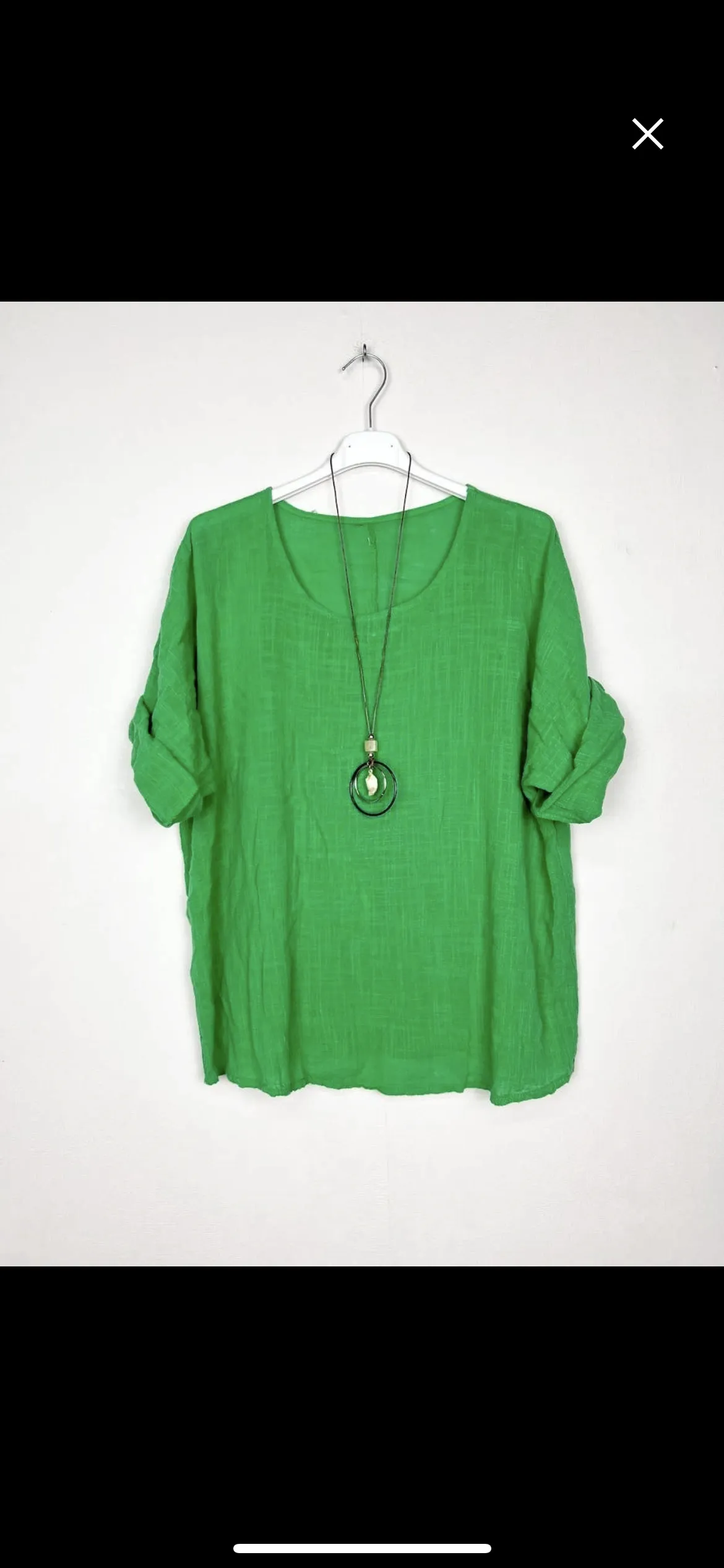 Cotton Blouse Solid Color w/Necklace
