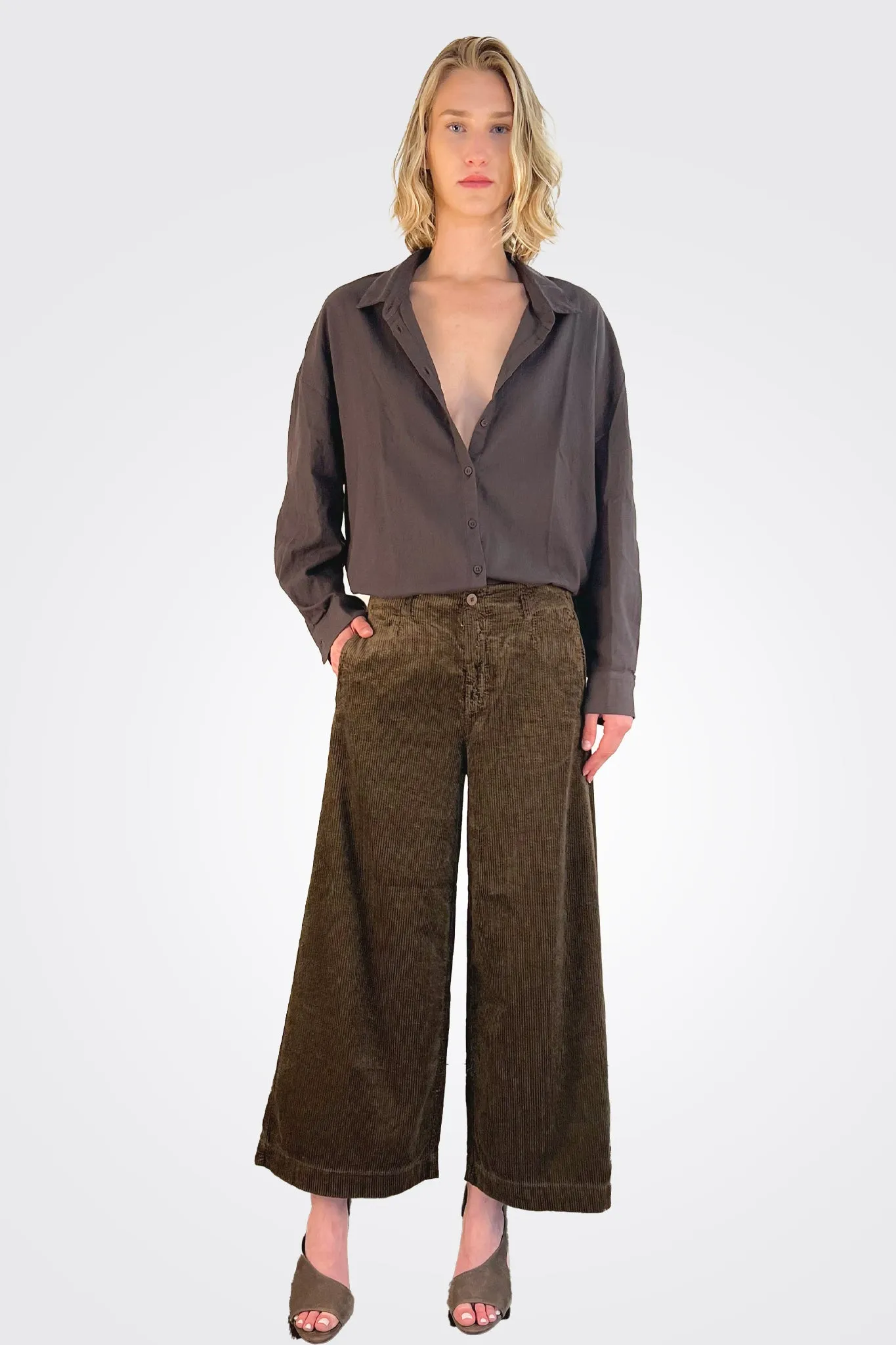 Cotton Button Down Shirt - Kakao