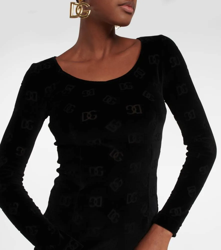 Cotton midi dress with DOLCE&GABBANA logo, black