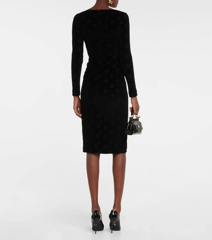 Cotton midi dress with DOLCE&GABBANA logo, black