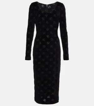 Cotton midi dress with DOLCE&GABBANA logo, black