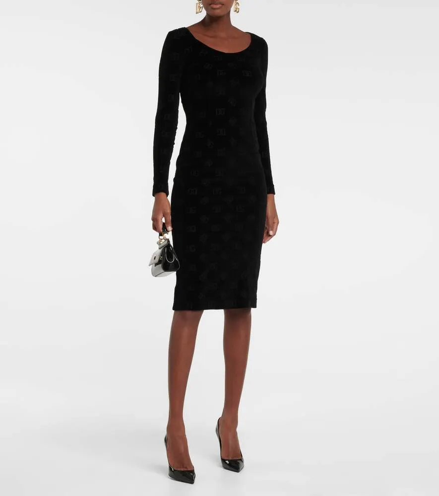 Cotton midi dress with DOLCE&GABBANA logo, black