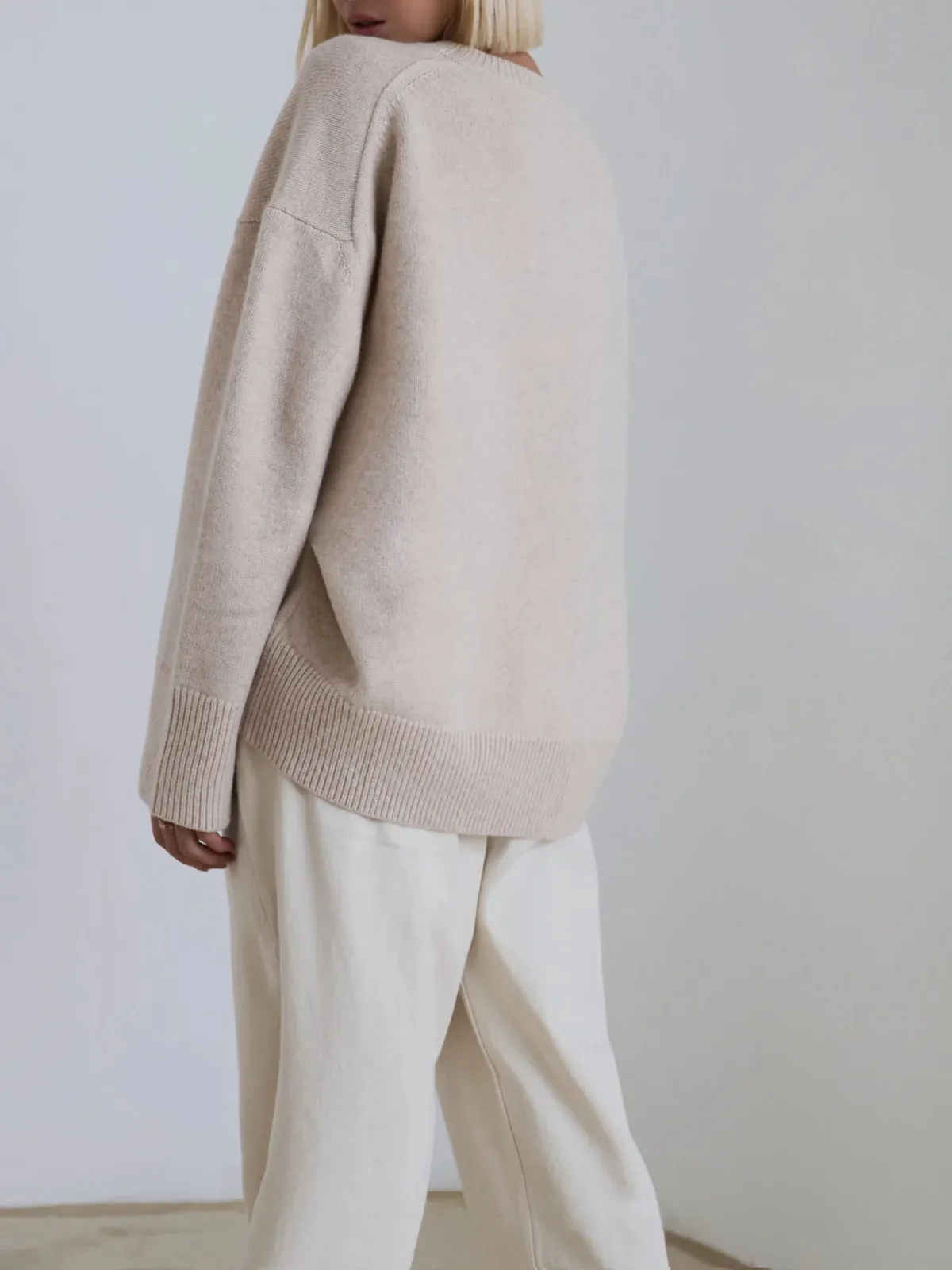 Crew Neck Ribbed Knit Oversized Pullover Sweater