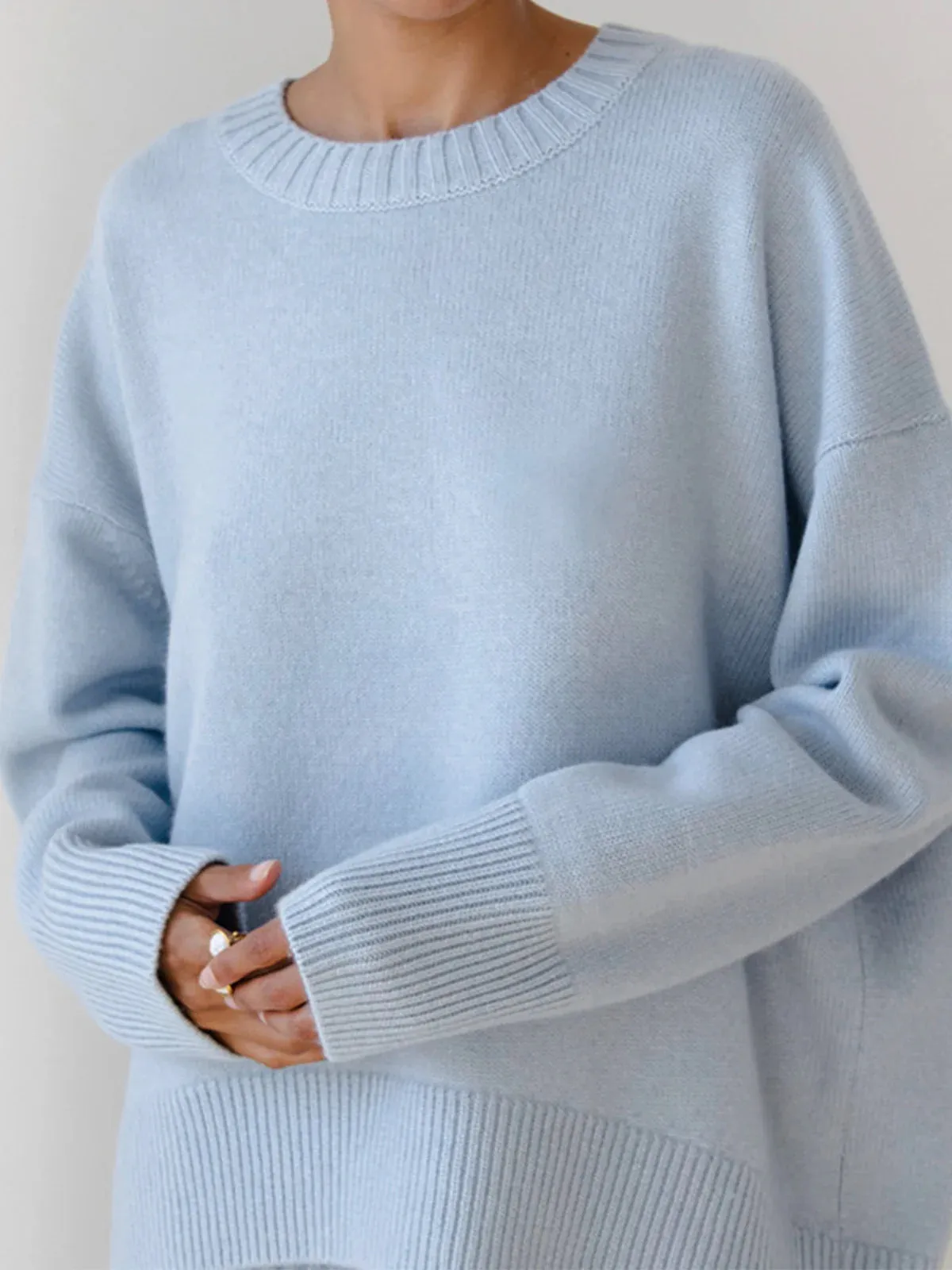 Crew Neck Ribbed Knit Oversized Pullover Sweater