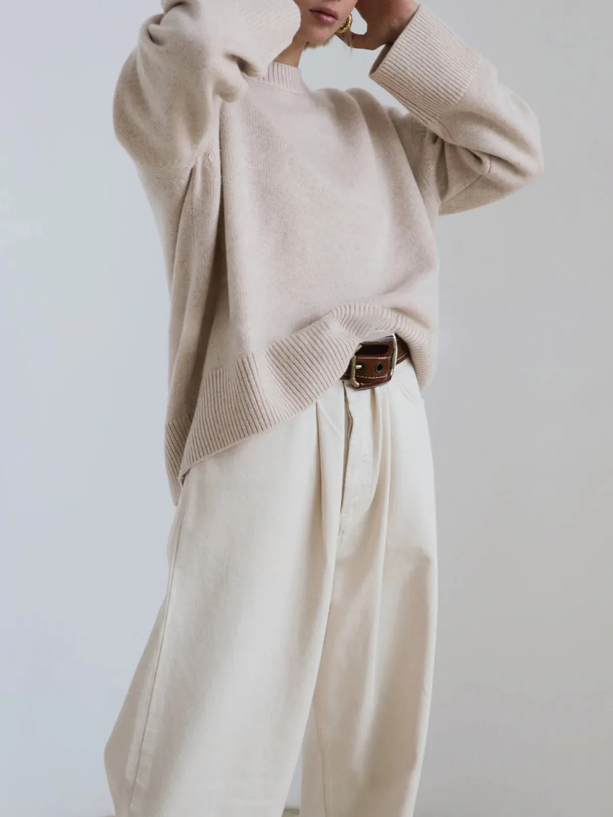 Crew Neck Ribbed Knit Oversized Pullover Sweater