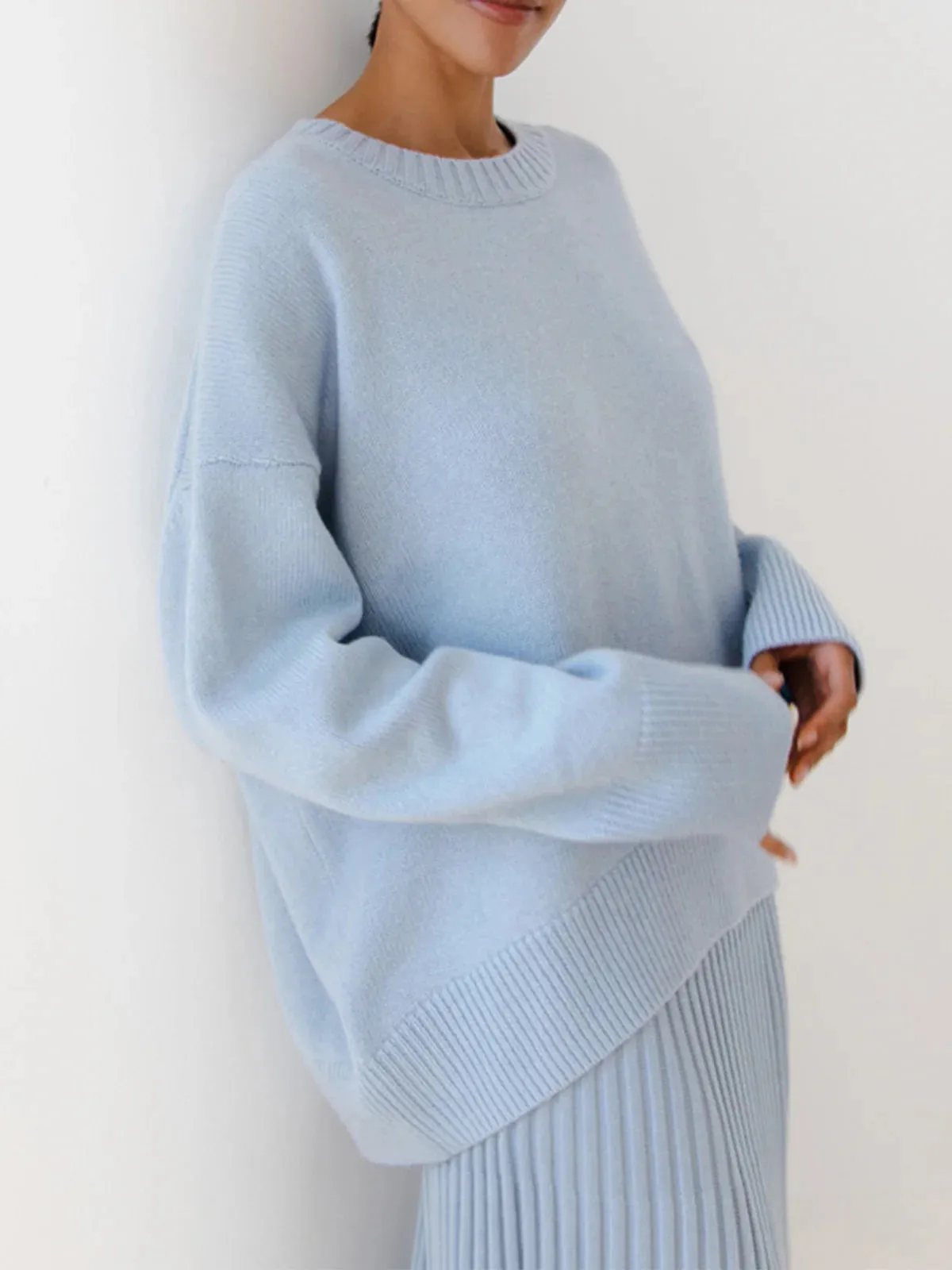 Crew Neck Ribbed Knit Oversized Pullover Sweater