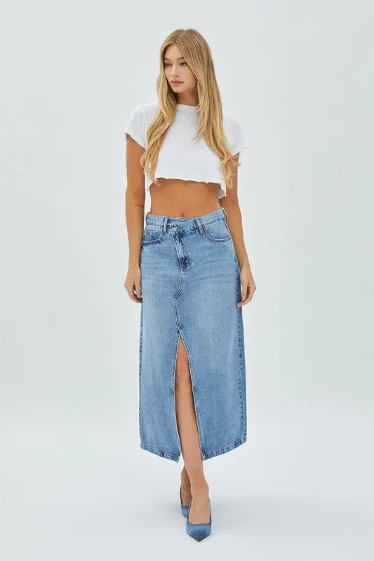 Cross Over Denim Slit Skirt