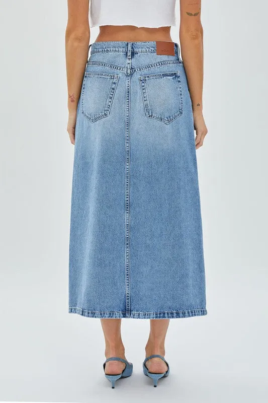 Cross Over Denim Slit Skirt