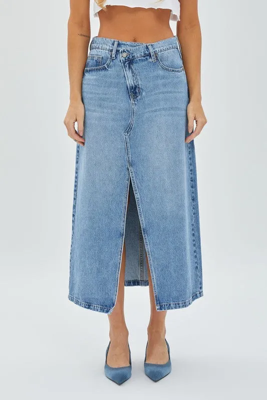 Cross Over Denim Slit Skirt