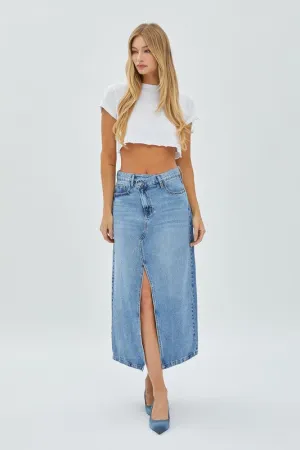 Cross Over Denim Slit Skirt