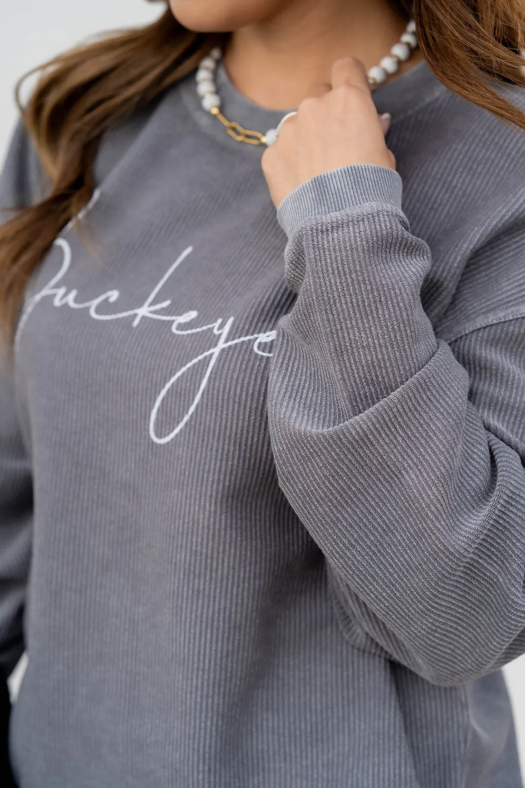 Cursive Buckeyes Ribbed Graphic Crewneck