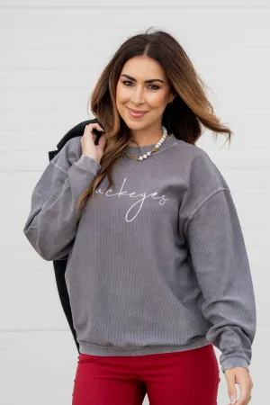 Cursive Buckeyes Ribbed Graphic Crewneck