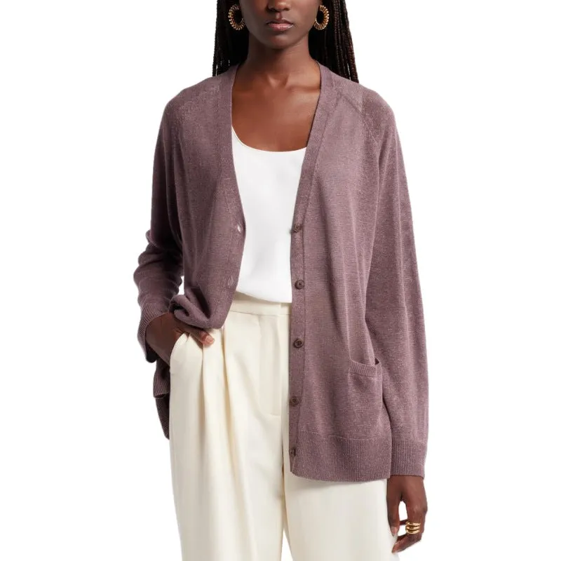 Custom Button Knit Cardigan - Linen Blend Sweater for Women