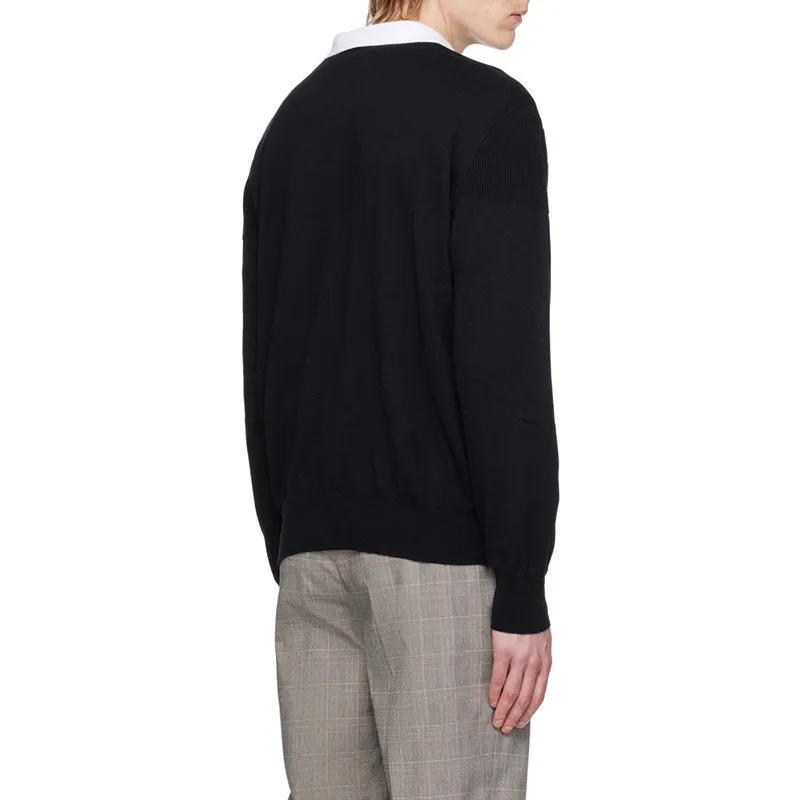 Custom Men's Black Wool Blend Cardigan with Logo - OEM/ODM Knit Sweater Manufacturer