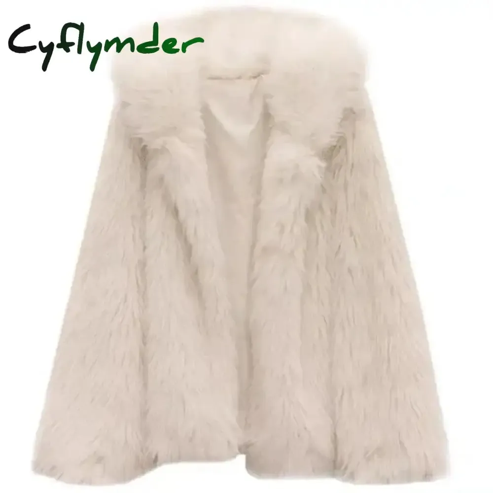 Cyflymder winter winery outfit Trendy Hooded Faux Fox Fur Coats super Warm Winter Furry Jacket Women Streetwear Plush Clothing Loose Casual Whiter Chaquetas
