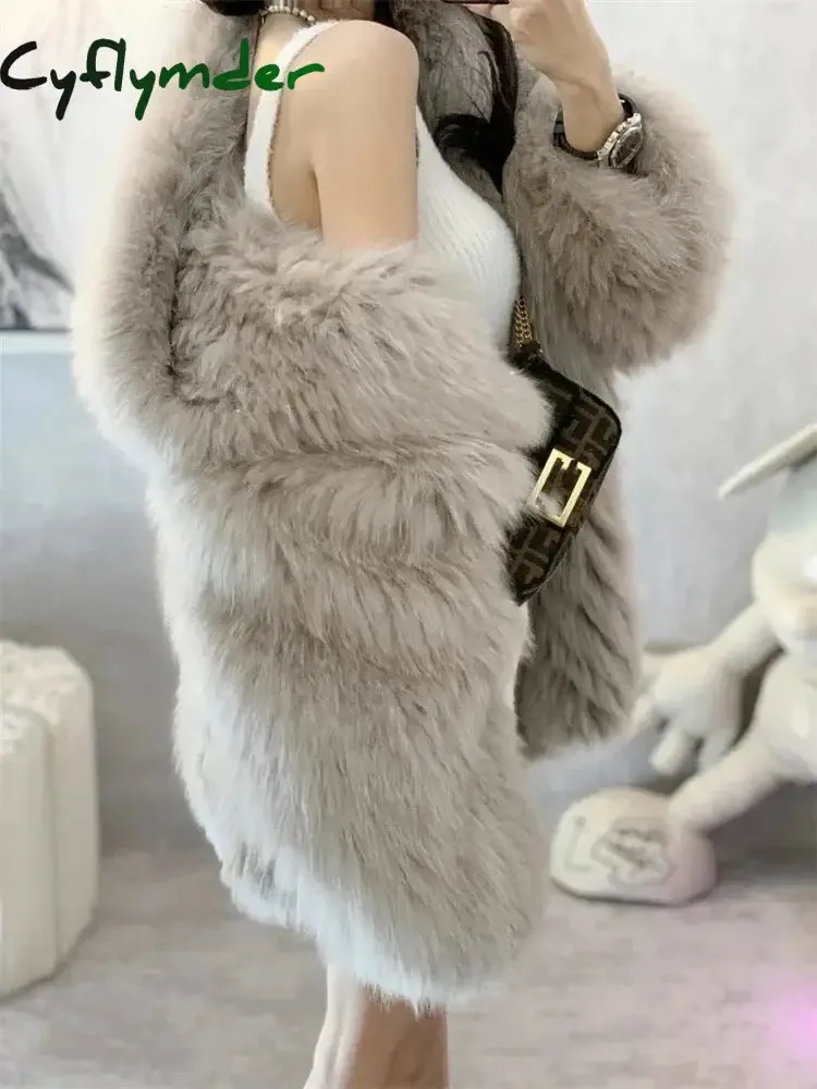 Cyflymder winter winery outfit Trendy Hooded Faux Fox Fur Coats super Warm Winter Furry Jacket Women Streetwear Plush Clothing Loose Casual Whiter Chaquetas
