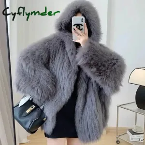 Cyflymder winter winery outfit Trendy Hooded Faux Fox Fur Coats super Warm Winter Furry Jacket Women Streetwear Plush Clothing Loose Casual Whiter Chaquetas