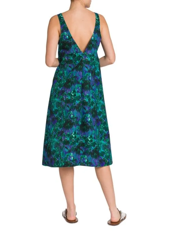 Daisies Plan C V-Neck Midi Dress, Green
