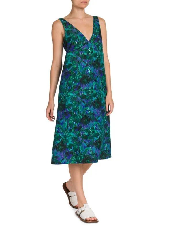Daisies Plan C V-Neck Midi Dress, Green