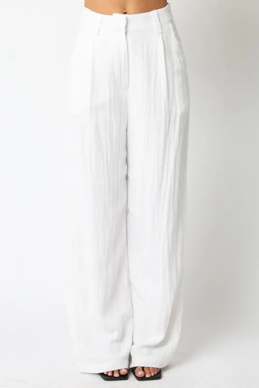 Danica High Waist Woven Wide Leg Pants White