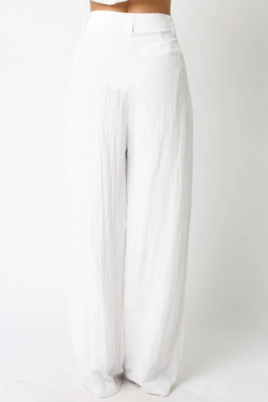 Danica High Waist Woven Wide Leg Pants White