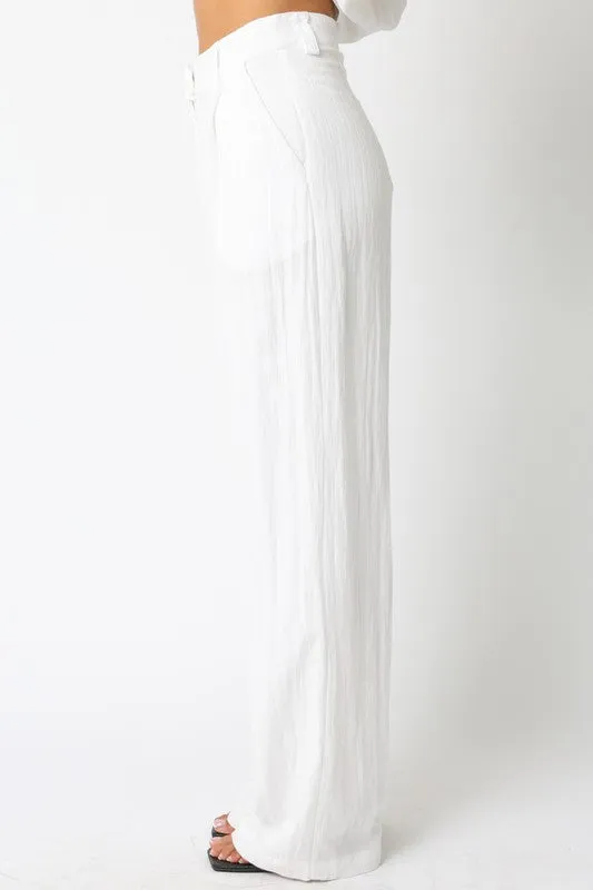 Danica High Waist Woven Wide Leg Pants White