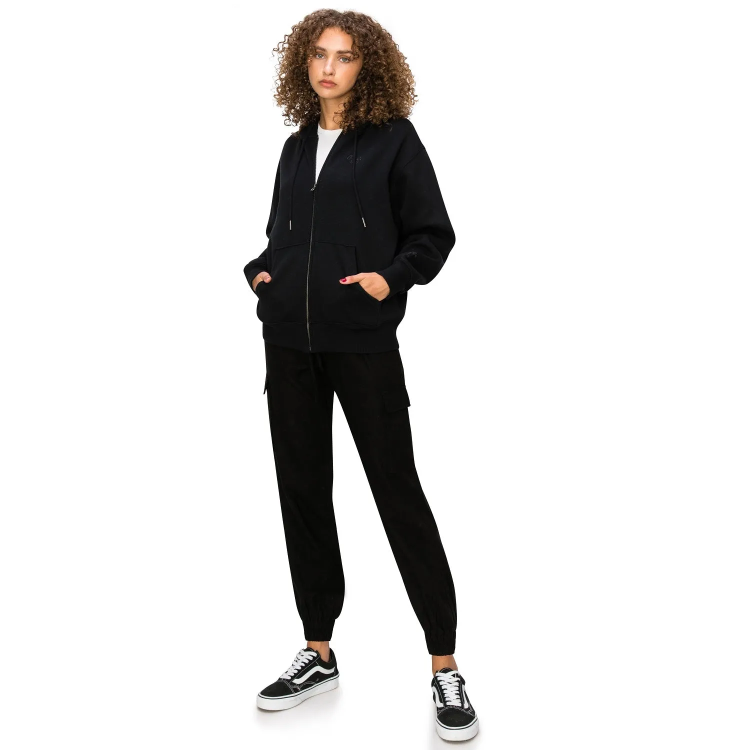 Drawstring Waist Linen Cargo Jogger Pants - Black