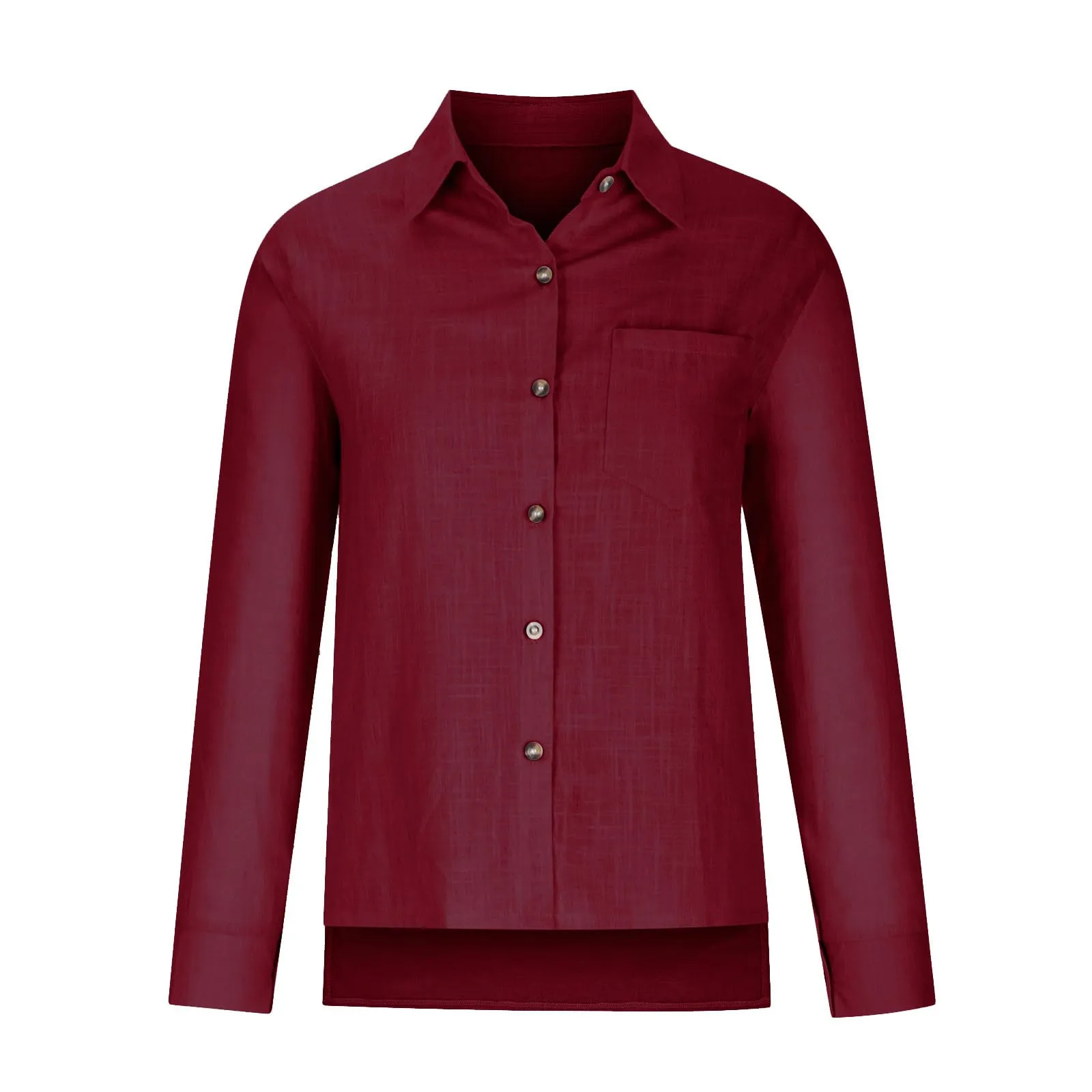 Dressy Tops for Women, Long Sleeve Shirts for Women Fall Cotton Linen Tops Blouses Casual Button Down T Shirts Lightweight Cardigans with Pocket Fashion 2024 Long Sleeve Shirts for Women B-wine