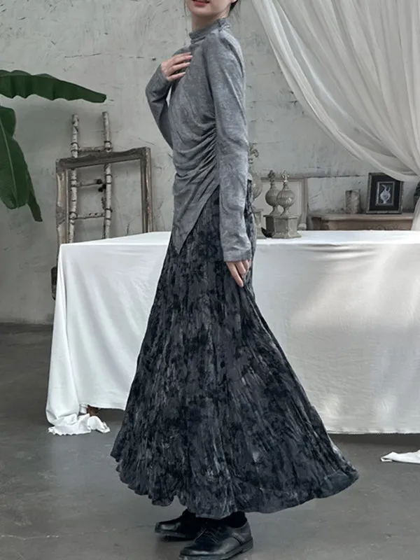 Elastics Pleated Printed High Waisted Loose Skirts