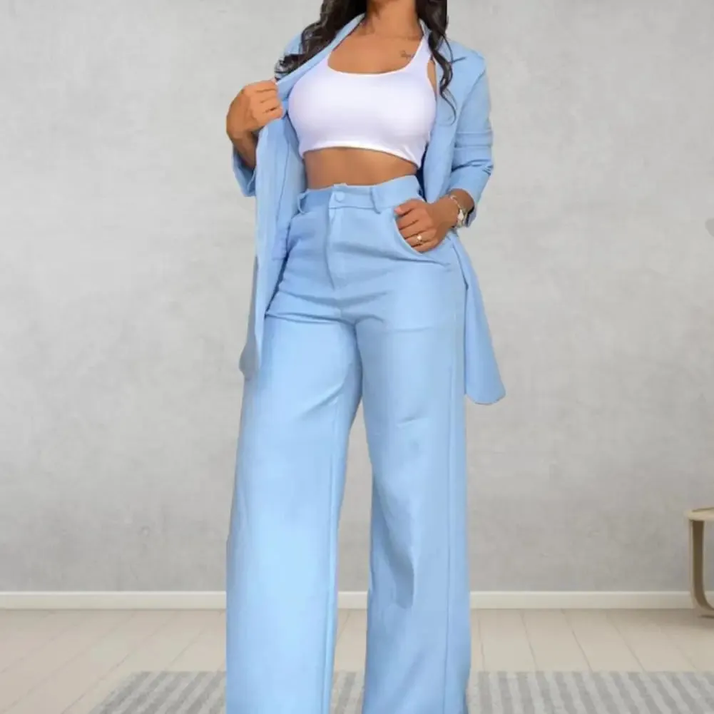 Elegant Autumn Women's Blazer and Pants Two-Piece Set – Notched Collar Coat & Pocket Design Trouser Suit