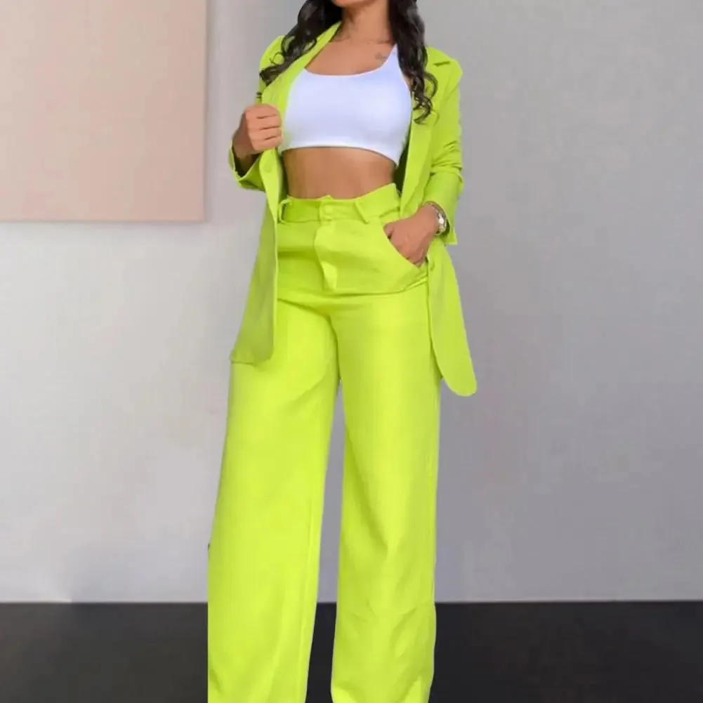 Elegant Autumn Women's Blazer and Pants Two-Piece Set – Notched Collar Coat & Pocket Design Trouser Suit