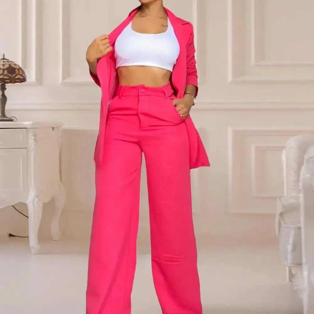 Elegant Autumn Women's Blazer and Pants Two-Piece Set – Notched Collar Coat & Pocket Design Trouser Suit