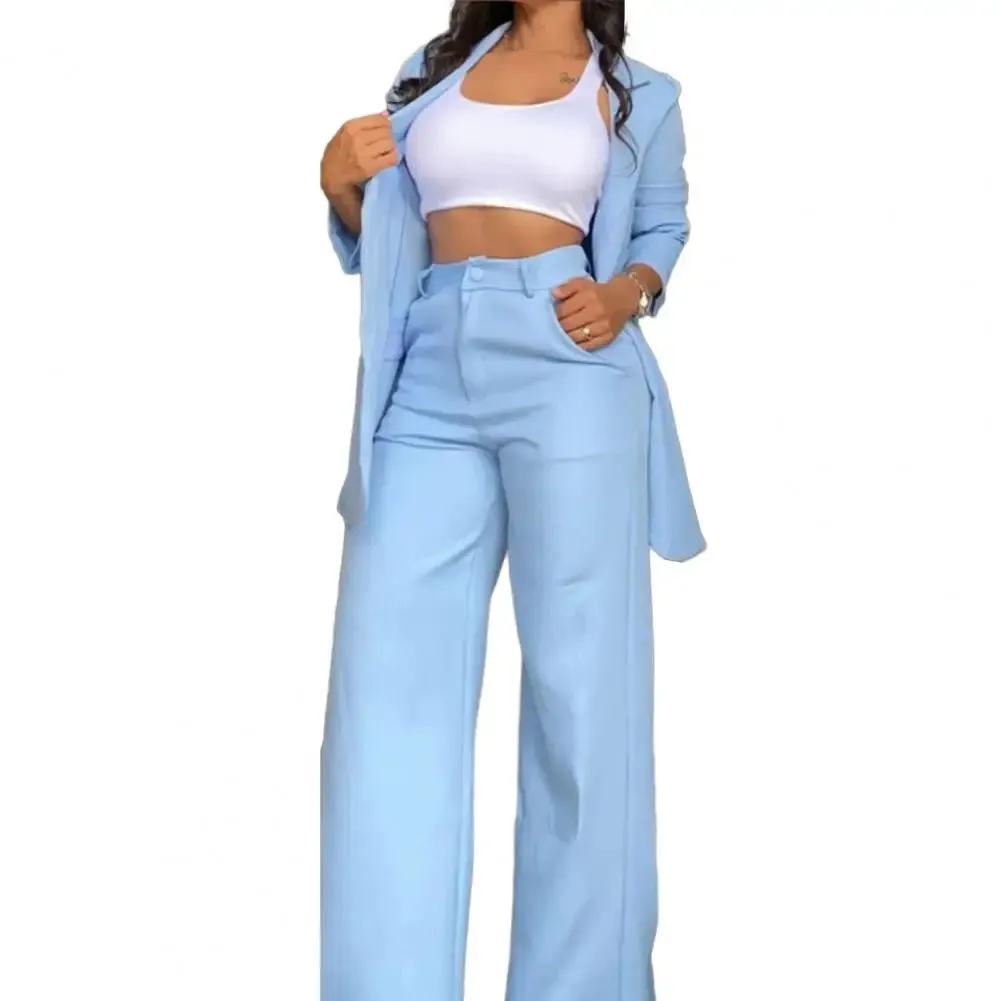 Elegant Autumn Women's Blazer and Pants Two-Piece Set – Notched Collar Coat & Pocket Design Trouser Suit