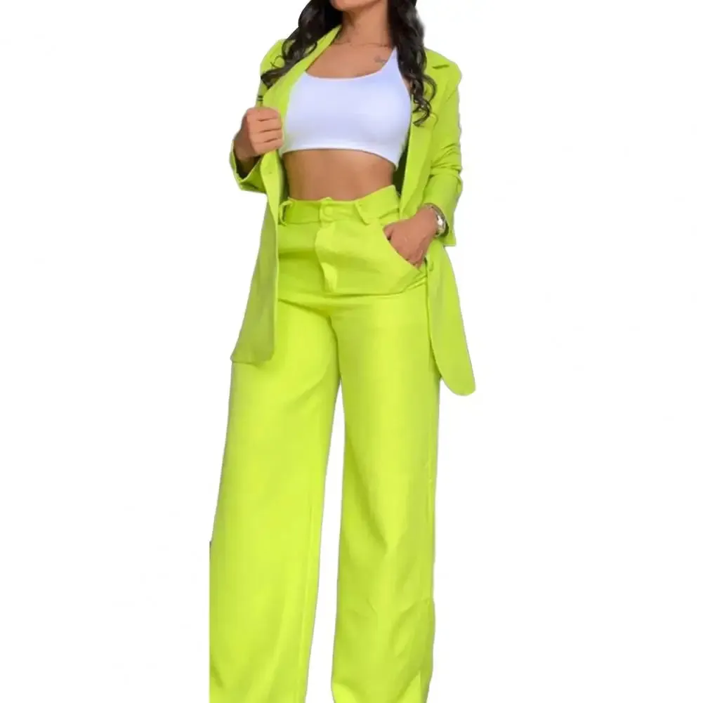 Elegant Autumn Women's Blazer and Pants Two-Piece Set – Notched Collar Coat & Pocket Design Trouser Suit
