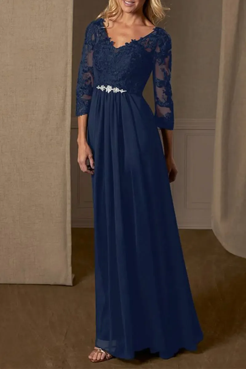 Elegant Formal Solid Patchwork V Neck Evening Dress Dresses