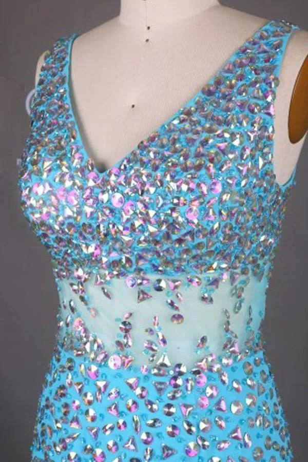 Elegant V-Neck Mermaid Court Train Chiffon Prom Dresses With Beading PG312