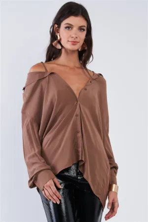 Elise Mocha Off Shoulder Top