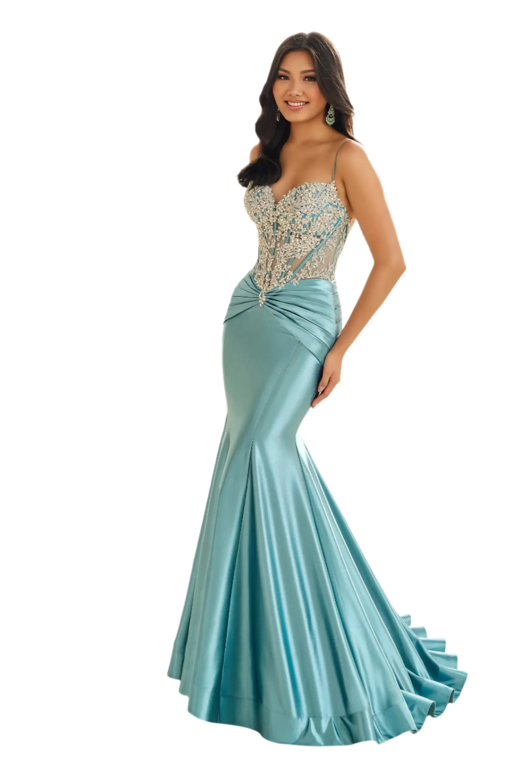 Ellie Wilde EW36004 Sheer Sequin Lace Mermaid Prom Dress Pageant Gown Train Formal evening gown