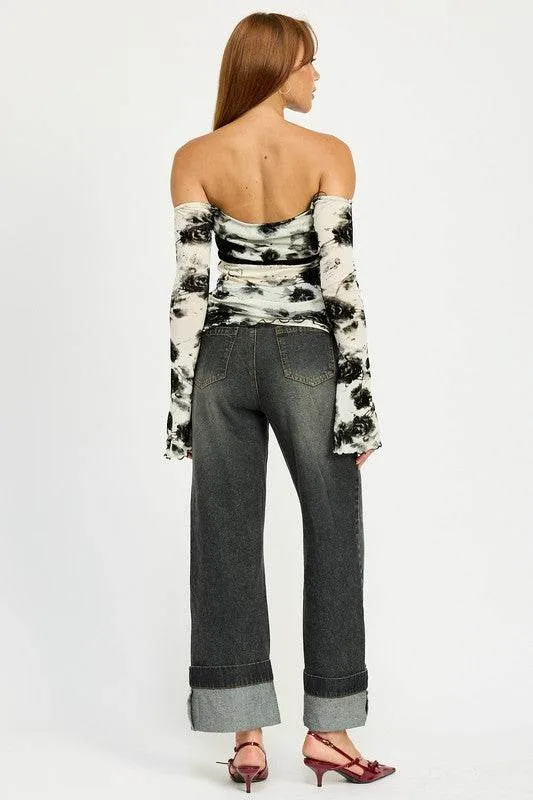 Emory Park Off Shoulder Top Wtih Lettuce Hem