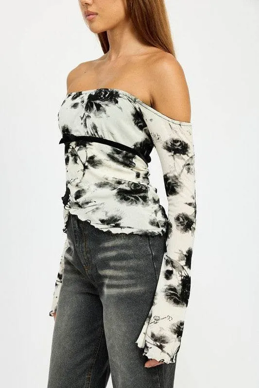 Emory Park Off Shoulder Top Wtih Lettuce Hem