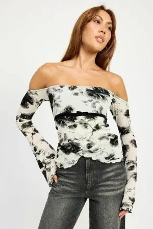 Emory Park Off Shoulder Top Wtih Lettuce Hem