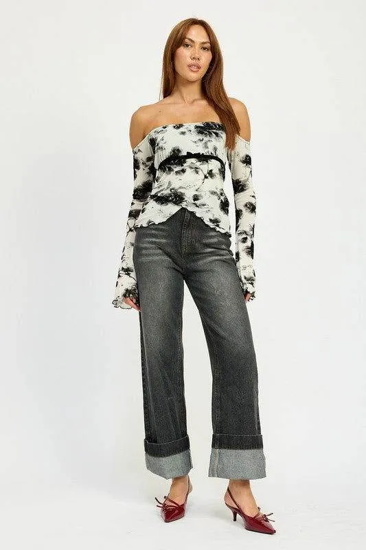 Emory Park Off Shoulder Top Wtih Lettuce Hem