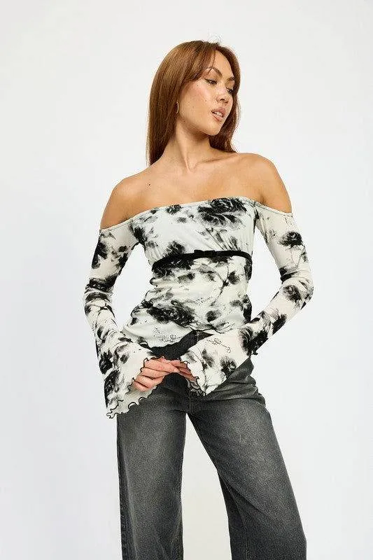 Emory Park Off Shoulder Top Wtih Lettuce Hem