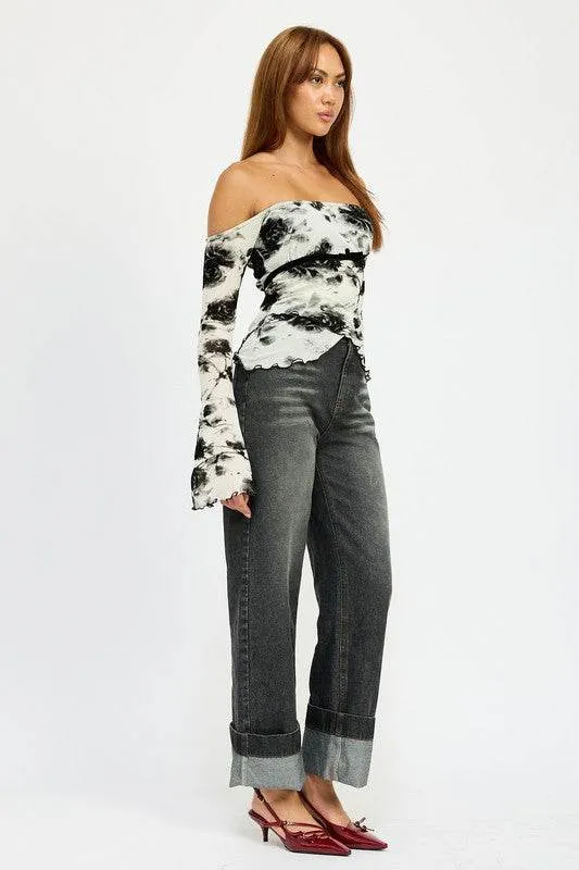 Emory Park Off Shoulder Top Wtih Lettuce Hem